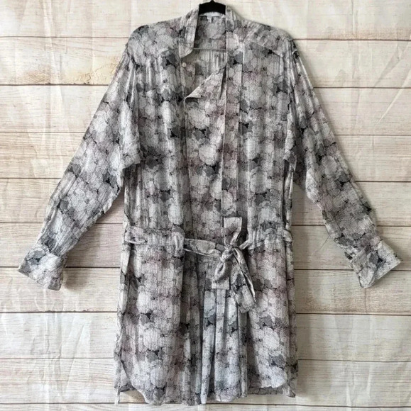 REISS Women's Size 4 (UK-8)  Alice Circle Printed Shirt Dress Pleated Pink Gray - Picture 2 of 11